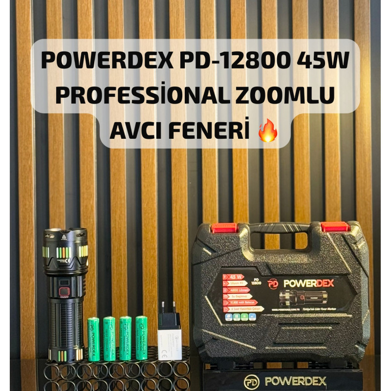 Powerdex PD-12800 45W 4500 Lümen Profesyonel Zoomlu El Feneri Tangüner