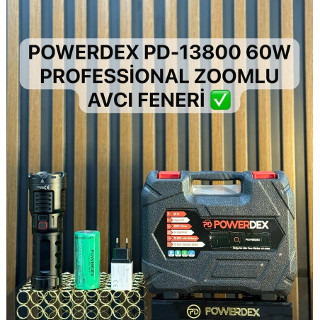 Powerdex PD-13800 60 Watt 6000 Lümen Profesyonel Şarjlı Avcı Feneri