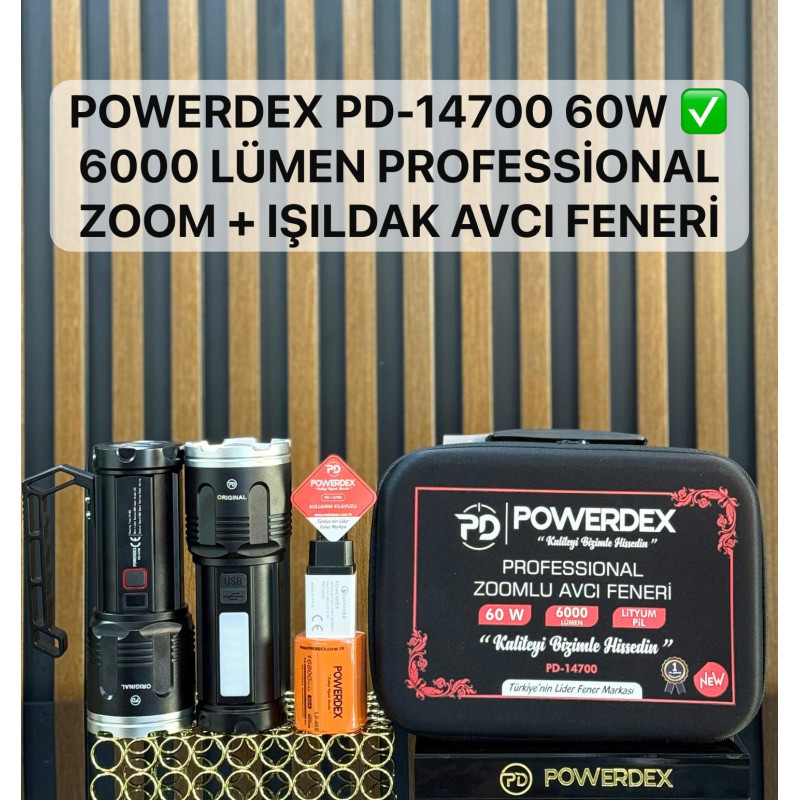 Powerdex PD-14200 60W 6000 Lümen Profesyonel Zoomlu Avcı Feneri - TANGÜNER