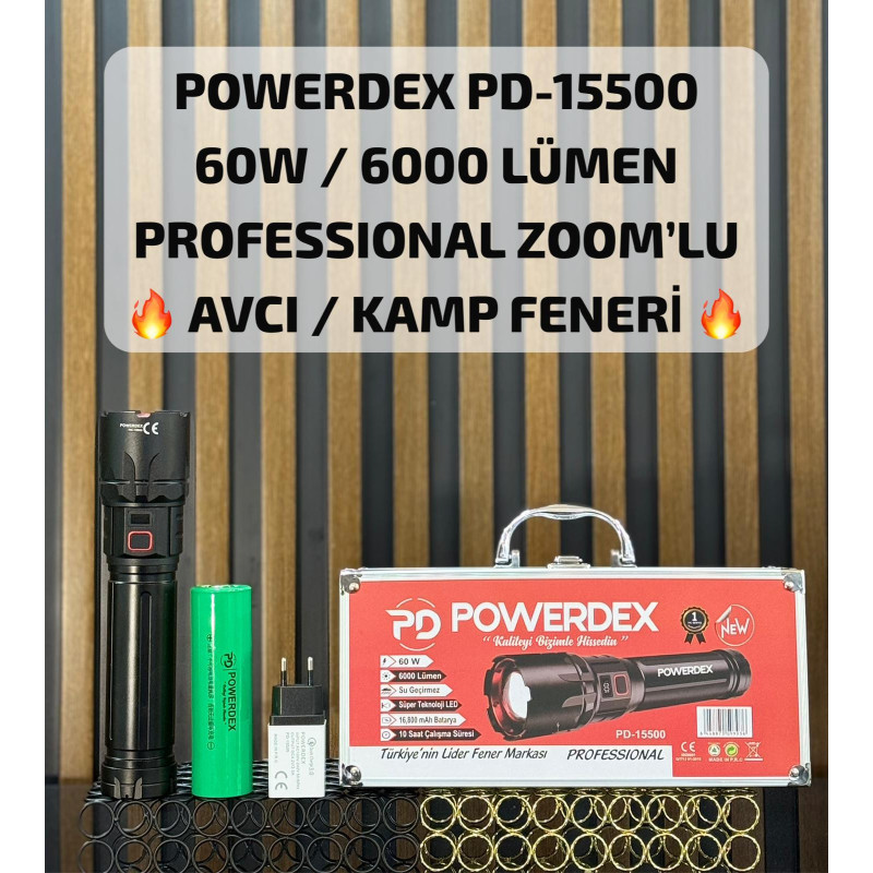 Powerdex PD-15500 60W 6000 Lümen Profesyonel Zoomlu Avcı Feneri - TANGÜNER
