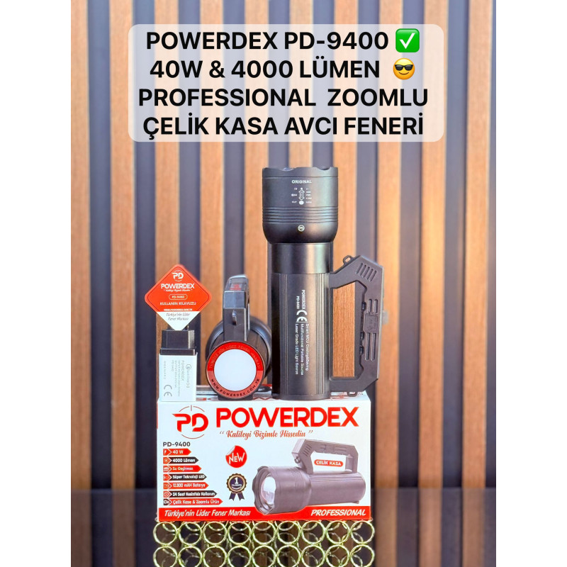 Powerdex PD-9400 40W 4000 Lümen Profesyonel Zoomlu Çelik Kasa Avcı Feneri - TANGÜNER
