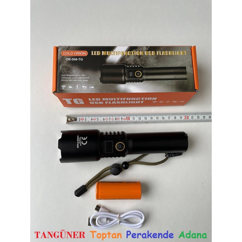 Gold Orion OR-508 Şarj Göstergeli USB Şarjlı El Feneri Gold Orion OR-508 Şarj Göstergeli USB Şarjlı El Feneri
